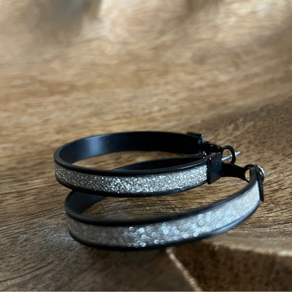 Black and silver (shiny) hoop earrings